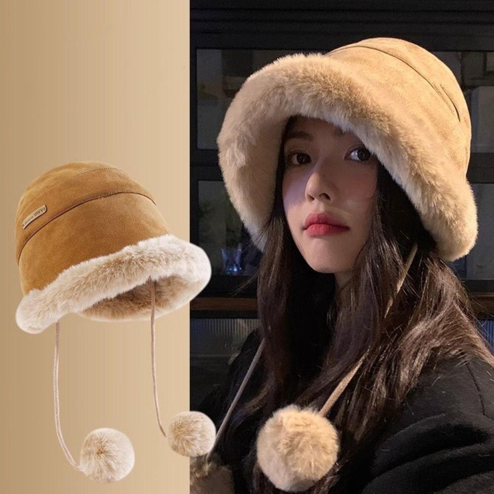 Autumn Winter Women's Plush Hat Ethnic Style Ear Protection Hat Fluffy Fur Bucket Hat Girls