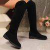 Fashion Black Slim Over The Knee Boots Women Autumn Winter Short Plush Long Boots Woman Flock Low Heel Thigh High Botas Big Size