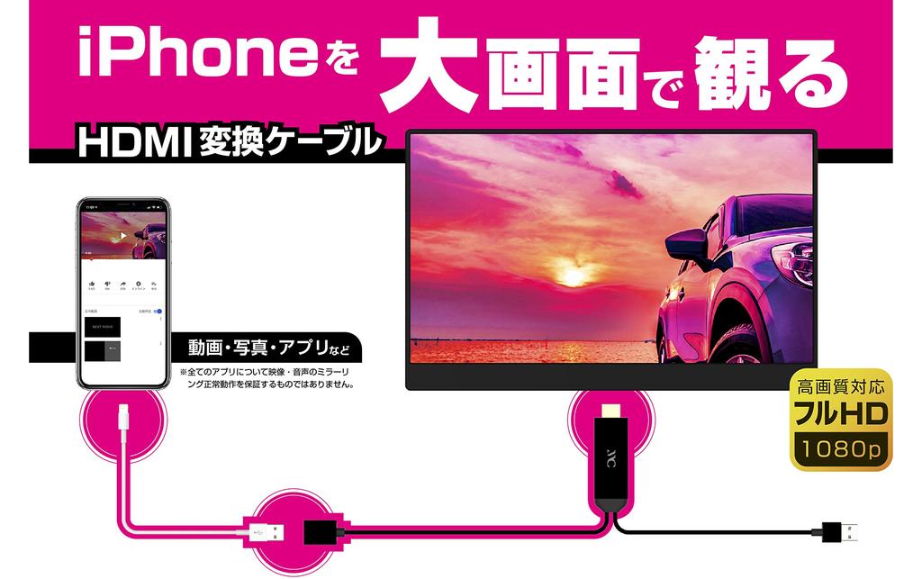 Kashimura NKD-207 HDMI кабель-переходник для iPhone, кабель для зеркалирования, зеркалирование на телевизор, не требует настройки, простое управление, адаптер-переходник
