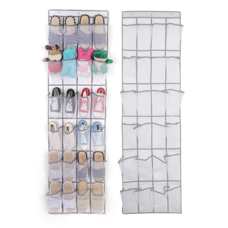 AEE2-1 PCS 24 Mesh Door Back Non-Woven Shoe Storage Hanging Bag Mesh Pocket Slipper Storage Bag Door Organizer White
