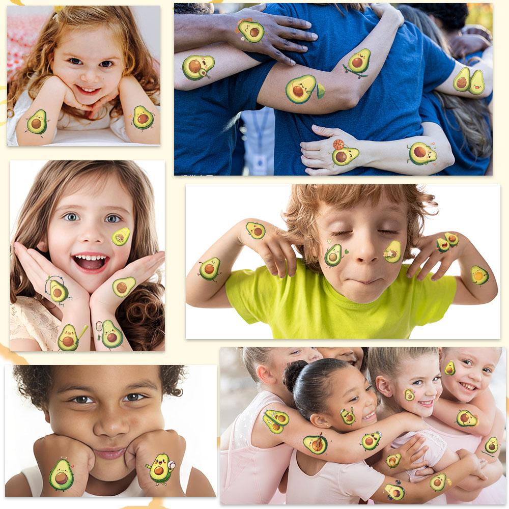 10 листов мультяшных милых наклеек-татуировок с авокадо для рук, лица, тела, временных поддельных водонепроницаемых наклеек-татуировок для детей, креативные подарки