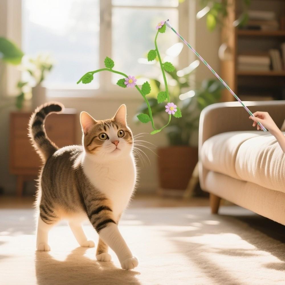 Felt Teaser Cat Wand Flower Leaf Shaped Cat Interactive Toy Cat Teaser Rod  Interactive Playing