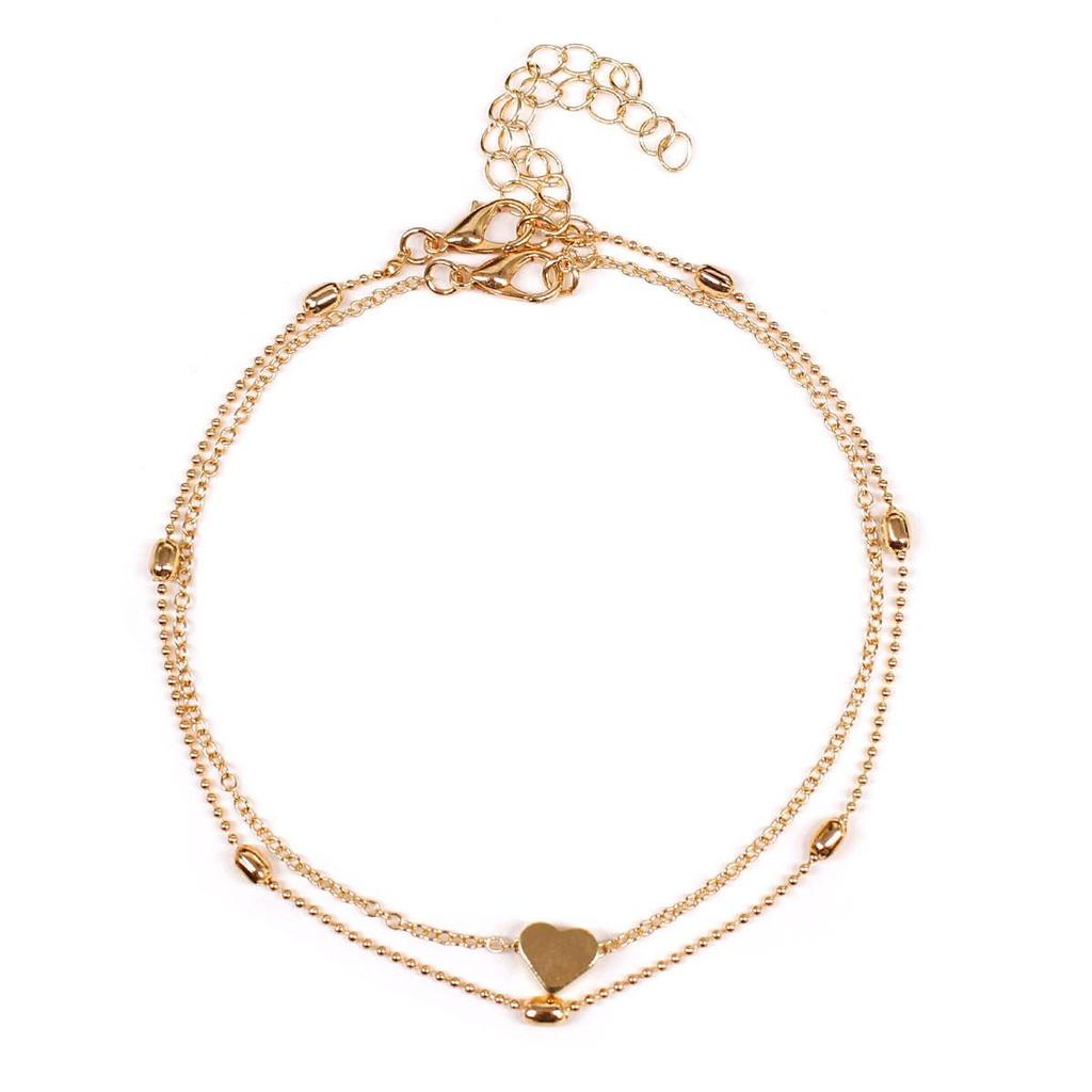 Двухслойный браслет на щиколотку в стиле ретро с круглыми бусинами - Женские пляжные украшения для ног