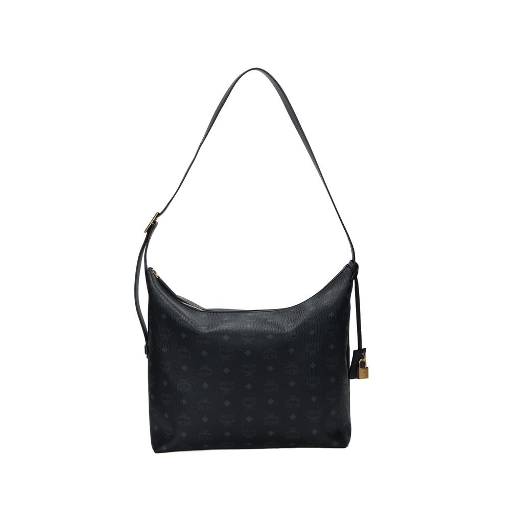 MCM Aren 24K Gold Plated Brass Hardware Visetos Coated Canvas And Leather Tote Shoulder Bag Large Women handbags Black MWHESTA02BK001