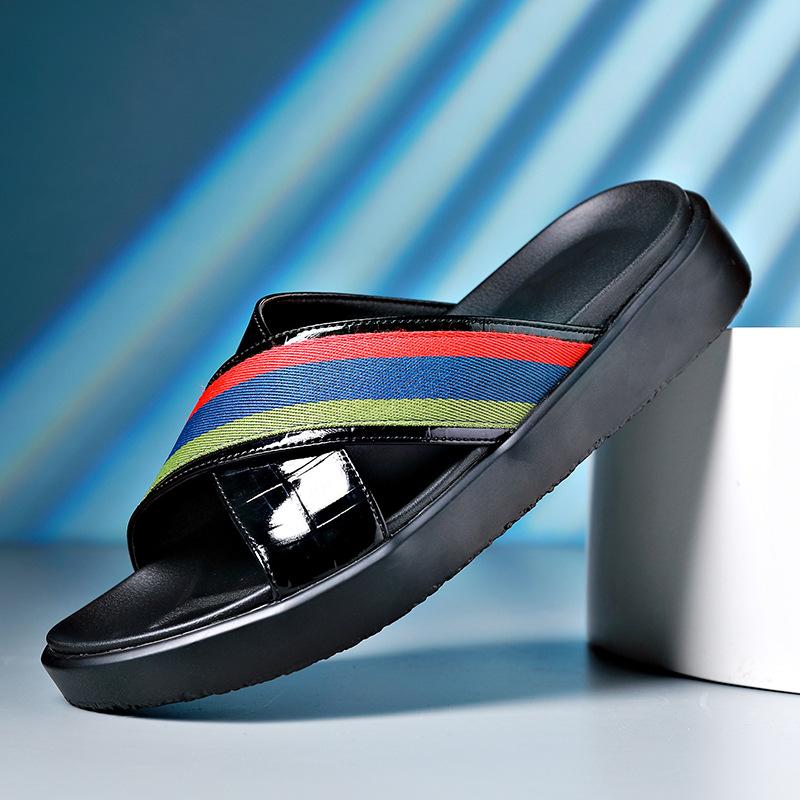 Summer New Shoes for Men Fashion Slippers Genuine Leather Casual Slides Street Cool Beach Shoes Man Sandals
