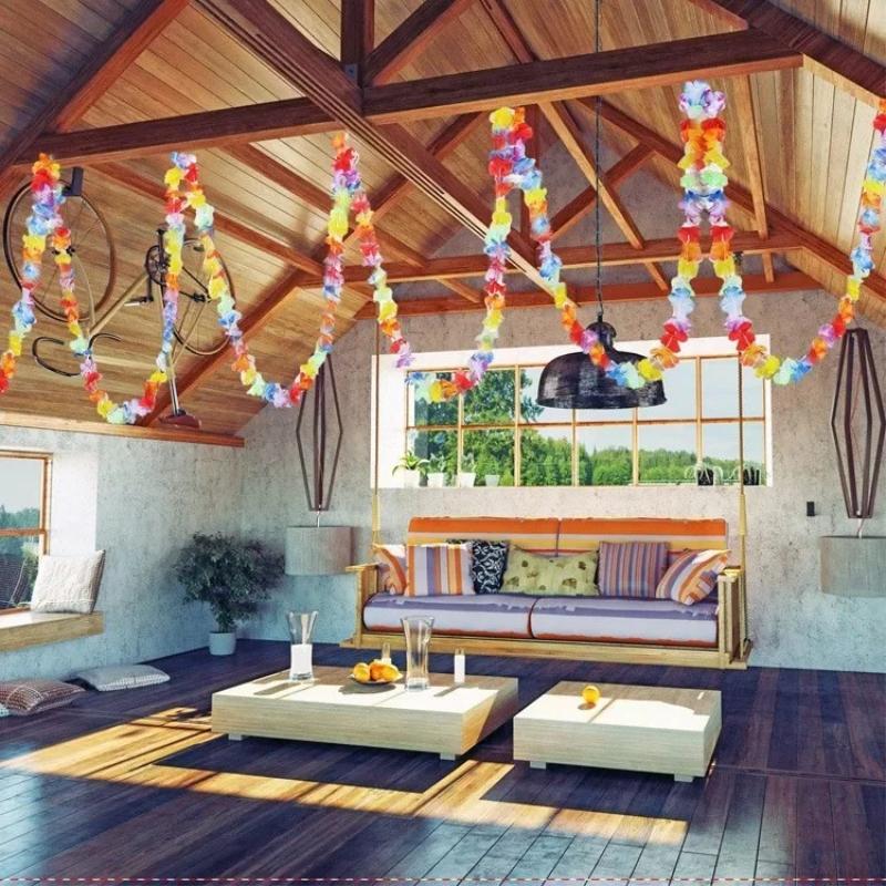 Гавайская цветочная гирлянда Тропическое искусственное ожерелье Баннер Многоцветное цветочное украшение для вечеринки Свадебный декор для вечеринки по случаю дня рождения