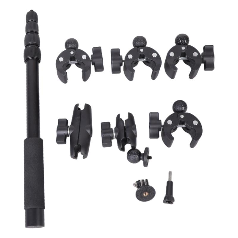 Camera Clamp With 360 Adjustable Arm And Double Ball Head Mount For Motorcycle Biking Action Camera Accessories