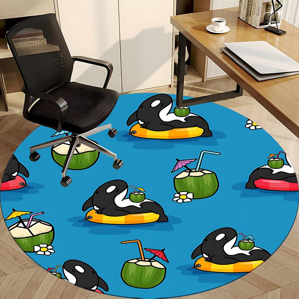 1pc Orca Party Office Round Area Rug, Mat Suitable ForOffice, Under Office Chairs Bedroom Living Room Home Decor, Room Deco
