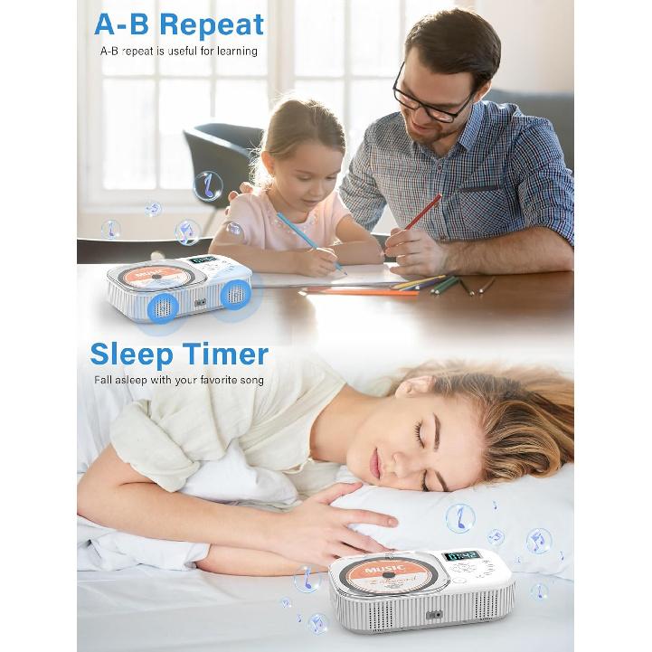 2000mAh CD Player Portable With Bluetooth, Double Speaker,Rechargeable CD Player With FM Radio, AUX/USB Support, Headphone Jack, Removal Control