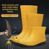 Мужские желтые резиновые сапоги: Средняя и высокая камера, стальной носок, защита от ударов, проколов, устойчивость к кислотам и маслам.