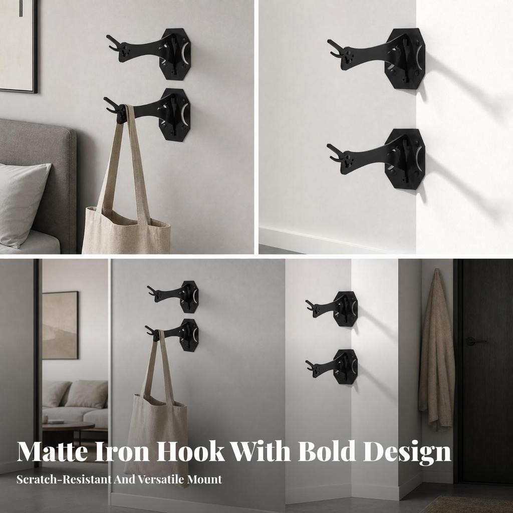 2 Pieces Metal Wall Hook Bracket Heavy Duty Hanging Hangers Space Saving