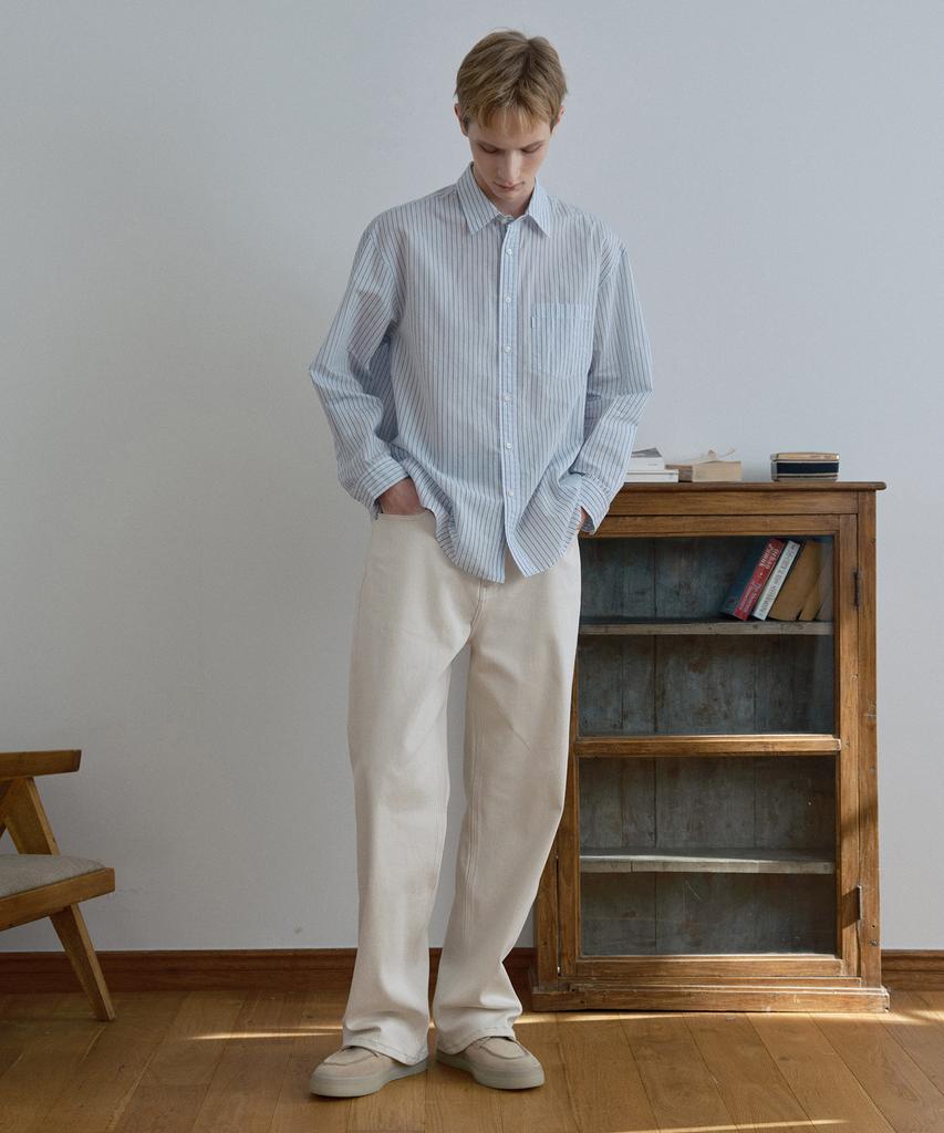 MINDBRIDGE [Couture] Мятая рубашка оверсайз в светло-голубую полоску, 50 шт.