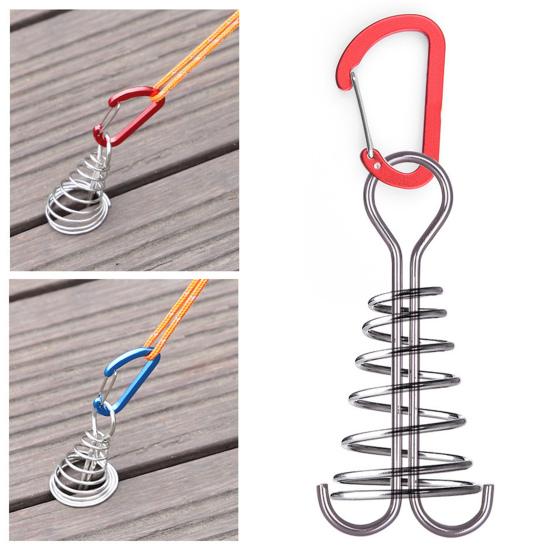 4Pcs Stainless Steel Deck Anchors Pegs Adjustable Spring Deck Anchors Deck Plank Board Gap Fixing Pegs Outdoor Camping Tent Stakes Hook Tent