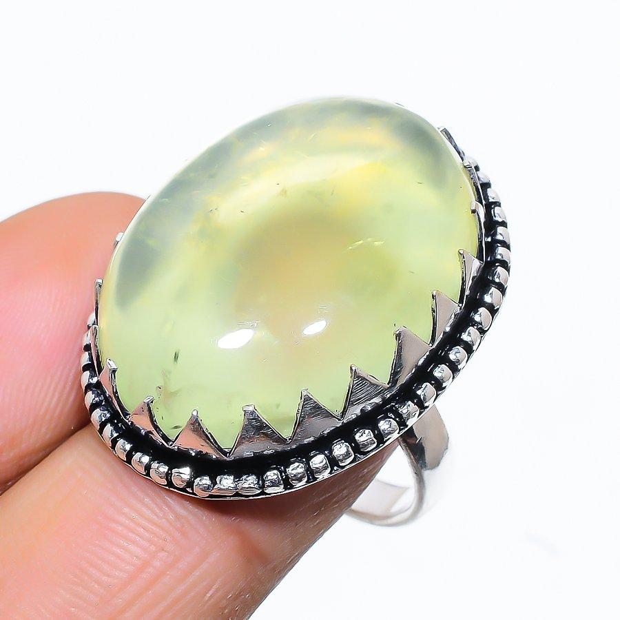 Prehnite Gemstone 925 Sterling Silver Gift Jewelry Ring Size 7