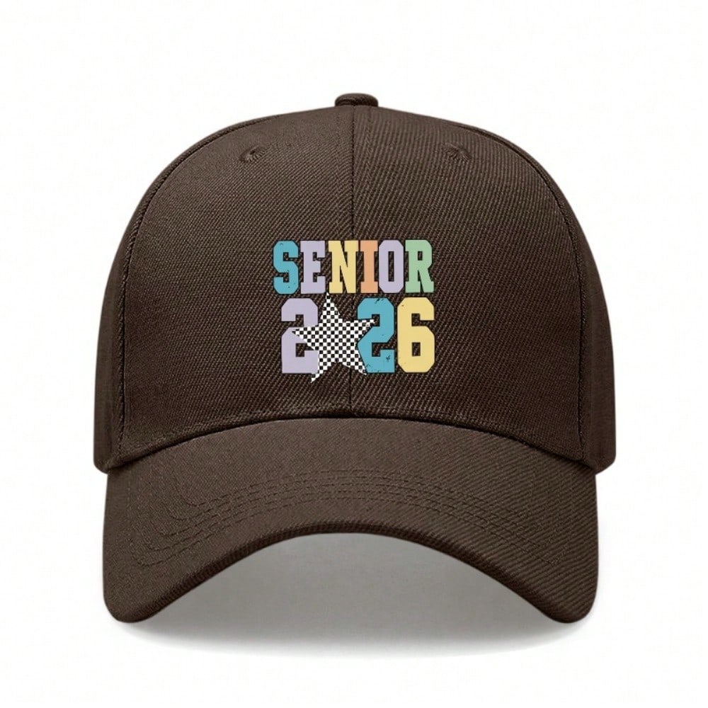 Trendy Senior 2026 Baseball Cap - Unisex Adjustable "SENIOR 2026" Print Black Baseball Hat For Graduation