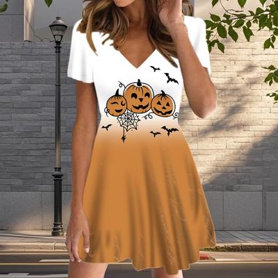 Летняя мода женские V-образный вырез короткий рукав Хэллоуин принтованное платье сексуальные короткие юбки платья
