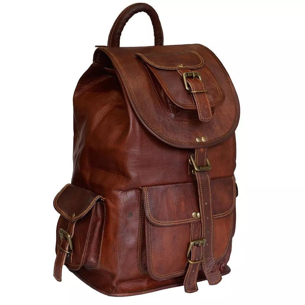 Bag Goat Leather Backpack Rucksack Laptop Vintage Brown Travel Men