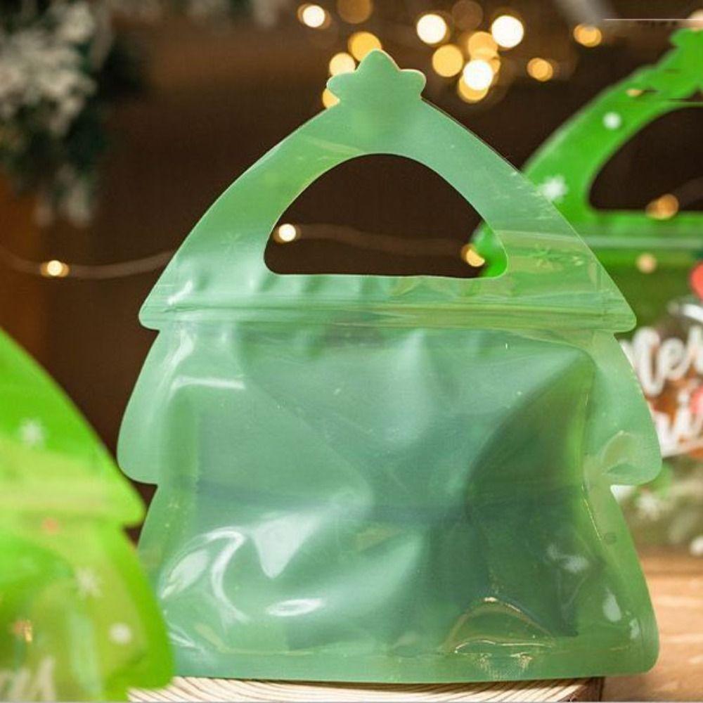 10pcs Elk Christmas Tree Shaped Christmas Gift Bags Plastic Candy Pouches  Weddding Gifts
