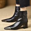 Fashion Women Ankle Snow Boots High Heels Pointed Toe Shoes Winter 2025 Trend Elegant Cozy Leather Shoes Fad Goth Chelsea Botas Mujer