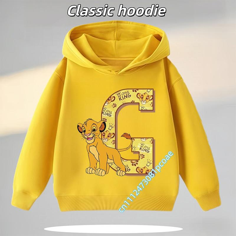 New boys, casual top,cartoon print, fall/winter pullover shirt model letter A-Z Lion King Simba children's hooded sweatshirt for