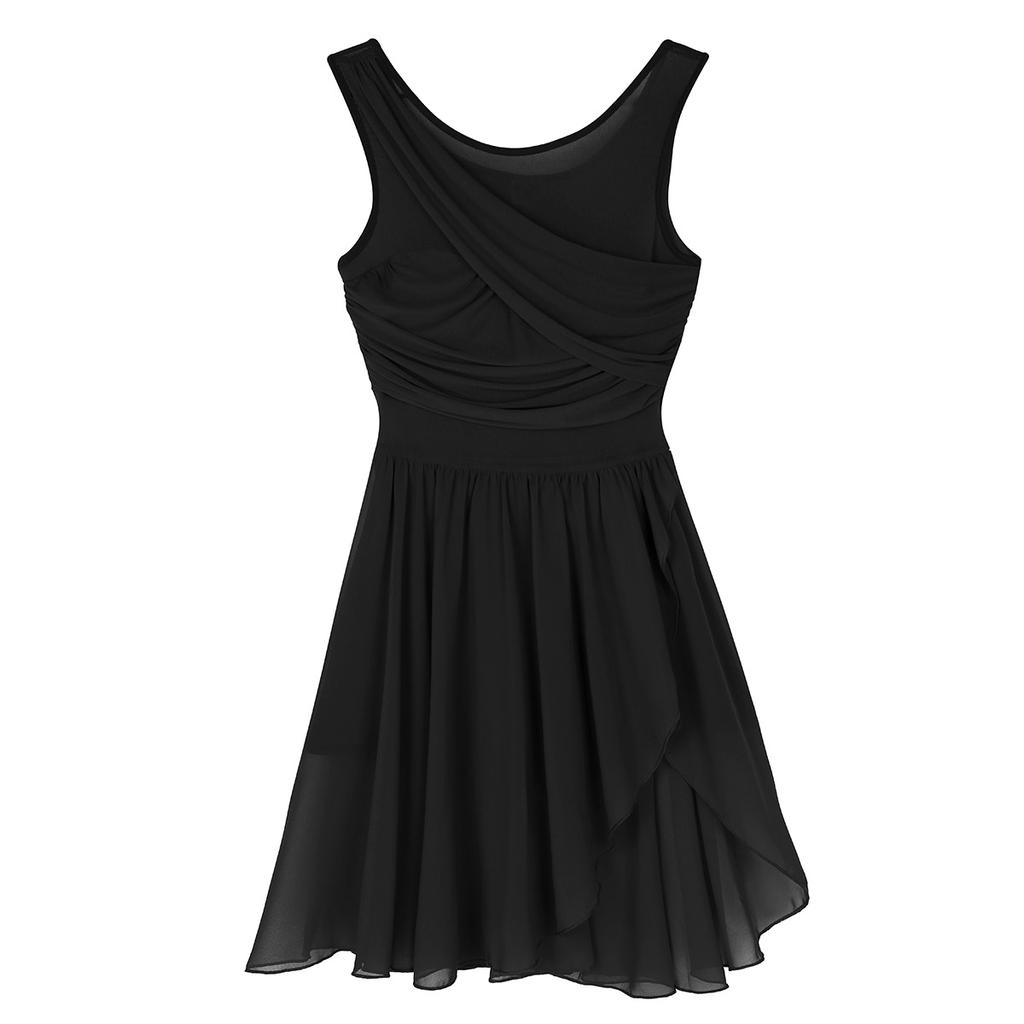 Women's Retro V Neck Chiffon Skirt Ballet Leotard Asymmetric Lyrical Dance Dress