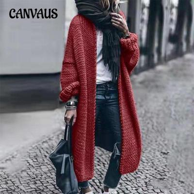 Женский свитер больших размеров, осенне-зимний, длинный вязаный кардиган