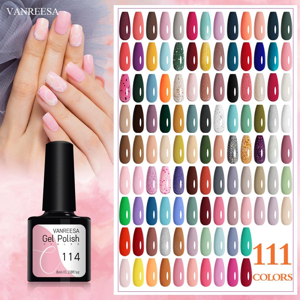 VANREESA Набор гелей для ногтей 111 цветов Гель-лак для ногтей Soak Off Базовое покрытие Верхнее покрытие Маникюр для ногтей УФ-светодиодный полуперманентный лак Стойкий гель для дизайна ногтей
