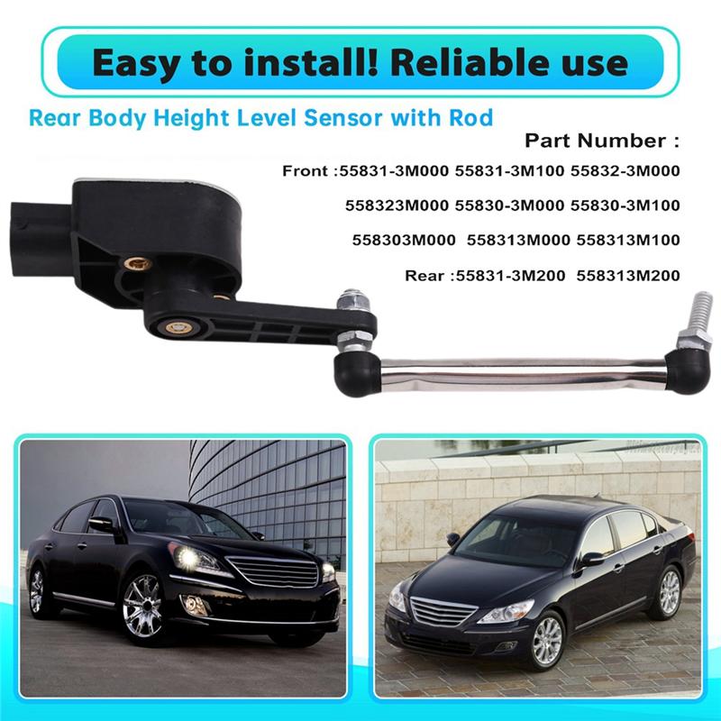 Rear Body Height Level Sensor Complete Kit With Rod For Hyundai Equus Genesis 2008-2014, Model 55830-3M200 55830-3M300