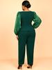 Зеленый брючный костюм большого размера с блестящими сетчатыми рукавами и 3D цветочным декором, идеально подходящий для церкви, официальных мероприятий и особых событий.