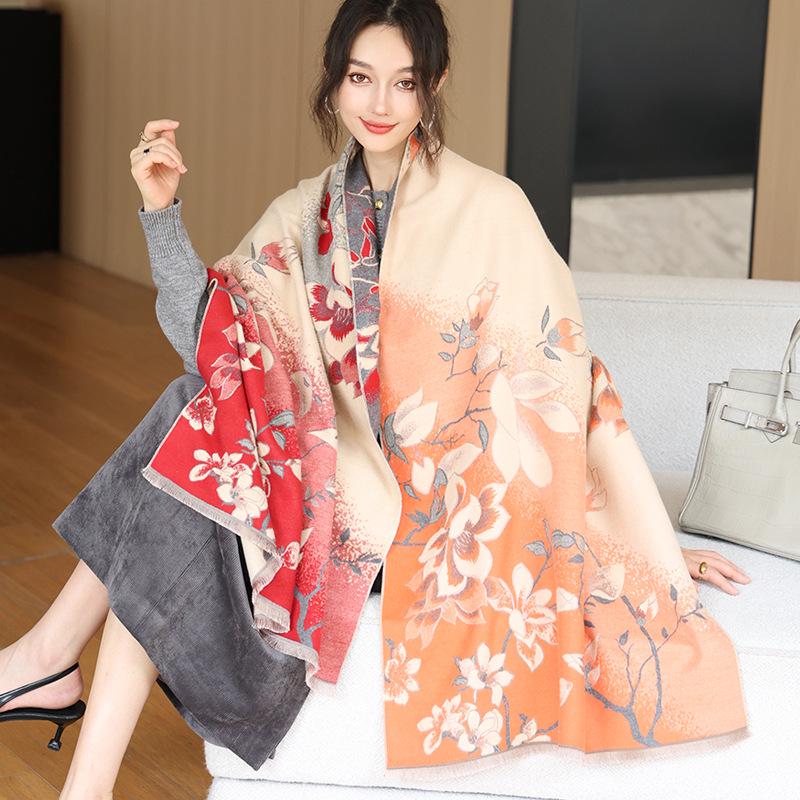 Женский модный зимний шарф из искусственного кашемира 2024 года — теплая, толстая жаккардовая шаль