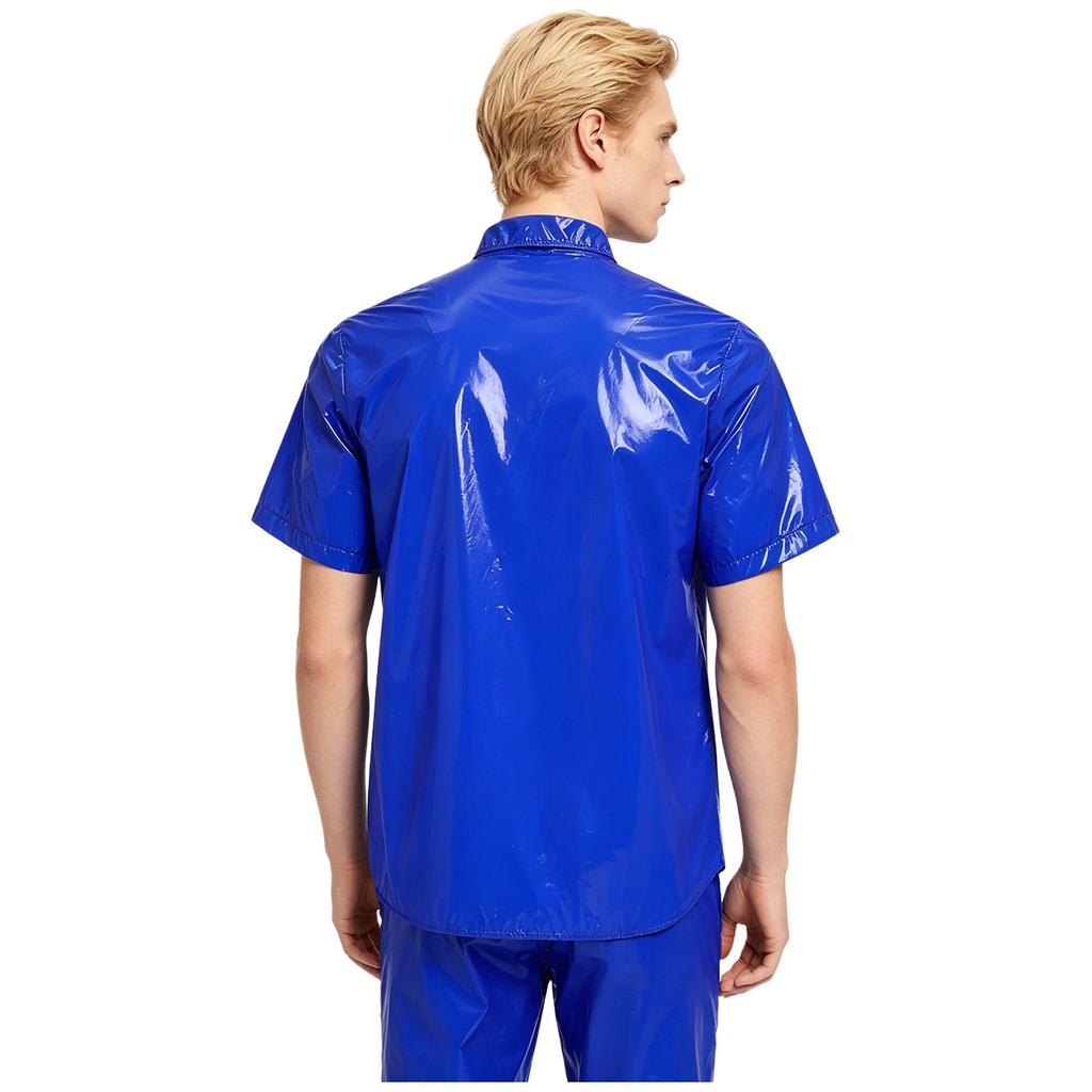 Waterproof Short Sleeve Shirt for Men Front Button Wet Look T-Shirt Lapel for Camping Fishing Beach Club Rain Coat