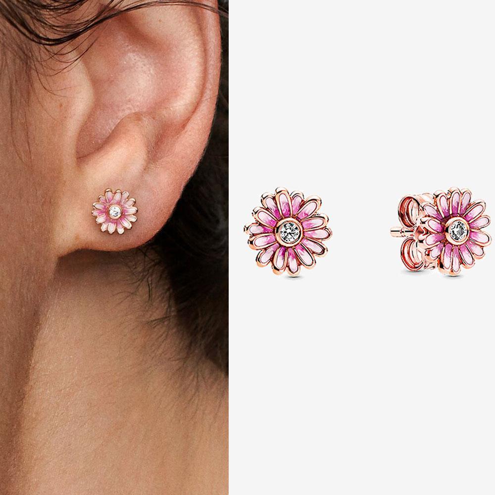 Authentic 925 Silver Cherry Blossom Bow Heart Hoop Stud Drop Earrings plata de ley Jewelry DIY Birthday Gift Original