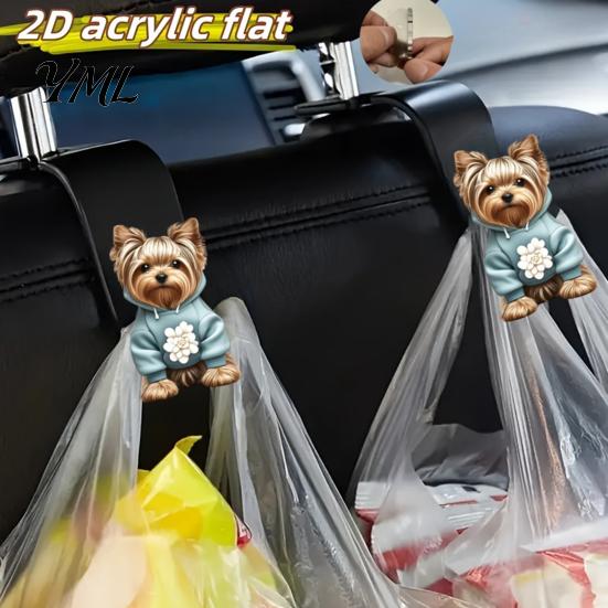 Cute Cat Dog Car Decor Seat Hook, Cartoon Cat/Dog Pattern Decor, Durable Load Bearing Acrylic Hook Headrest Hanger, Universal Vehicle Interior