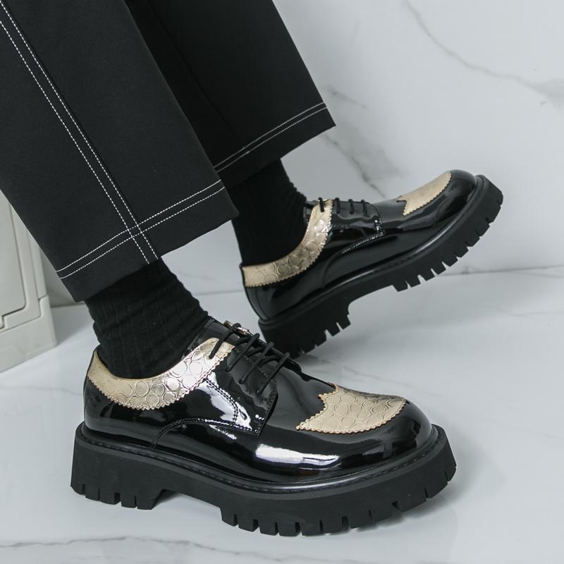 Мужские туфли дерби на толстой подошве, цветные блоки, на шнуровке, деловые, банкетные, мужская обувь