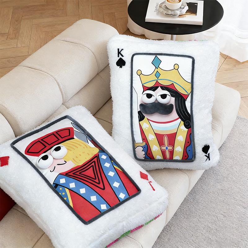 40Cm Funny Playing Card Plush Pillow Stuffed 3D Eyes King Queen Jake Big Joker Seat Cushion Back Head Support Plushie Decor