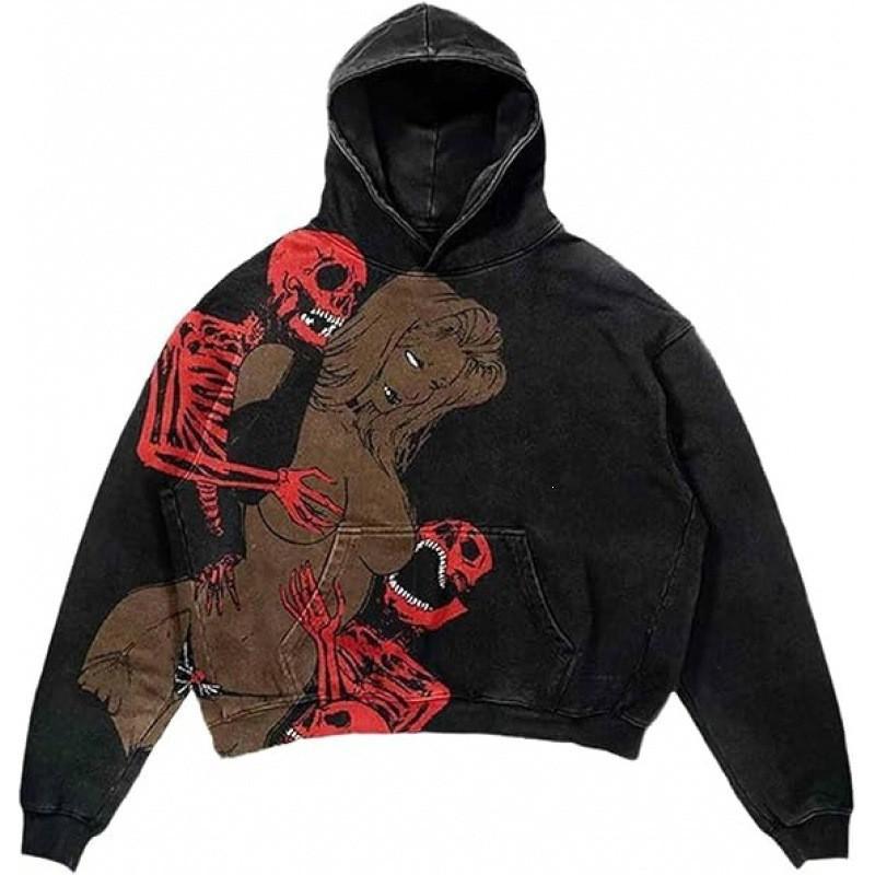 American Punk Skull 3D Print Cropped Hoodie Loose Fit Men Women Streetwear