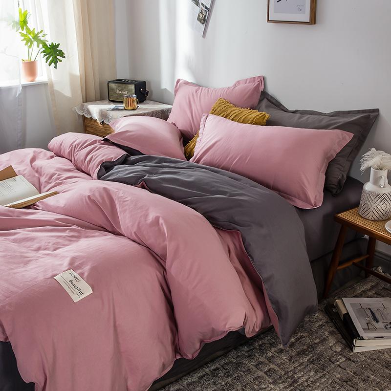 Ins стиль, сплошной цвет, хлопковая простыня из четырех предметов, пододеяльник, кровать из чистого хлопка, двойное одеяло, комплект из трех предметов
