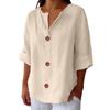 Women's Fashion Casual V-Neck Buttoned Seven-Point Sleeve Cotton T-Shirt Top