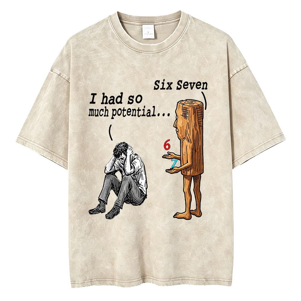 Washed Vintage Tung Tung Tung Sahur Six Seven Brainrot Funny Meme Graphic T-shirt Men Women Casual Humor Oversized T Shirt Tops