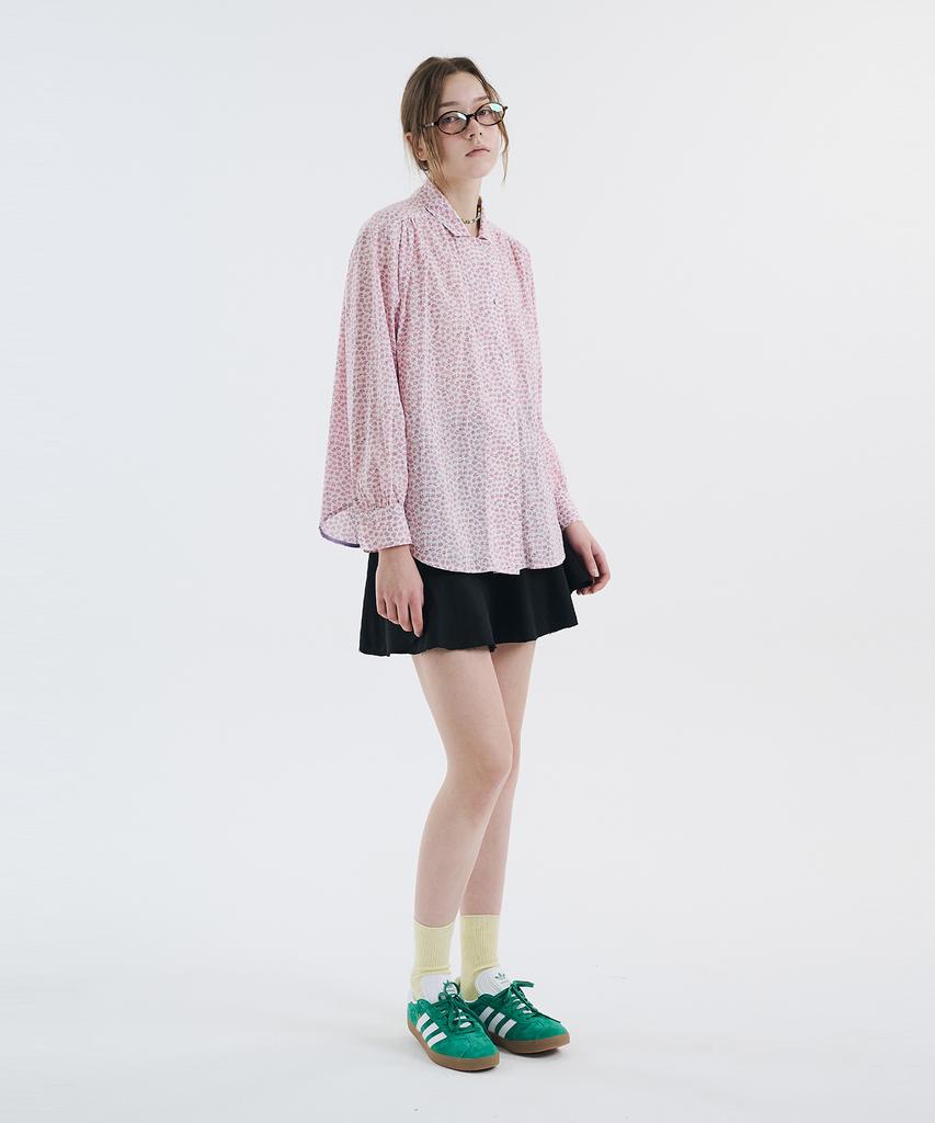 VOYONN Mini Collar Shirred Print Blouse Pink 0113