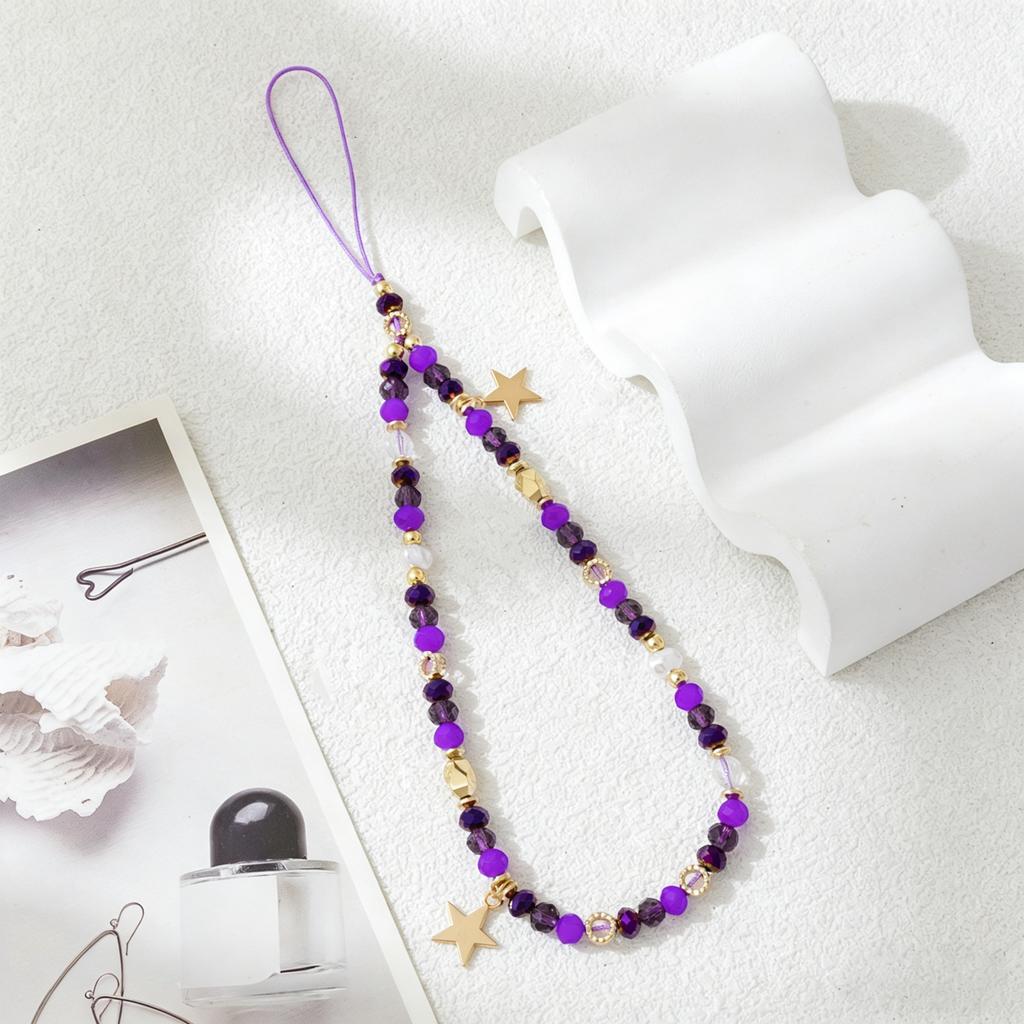 Cute Acrylic Wristband Mobile Phone Strap Five-Pointed Star Keychain Phone Bead Charm Straps Beaded Lanyard Decorative