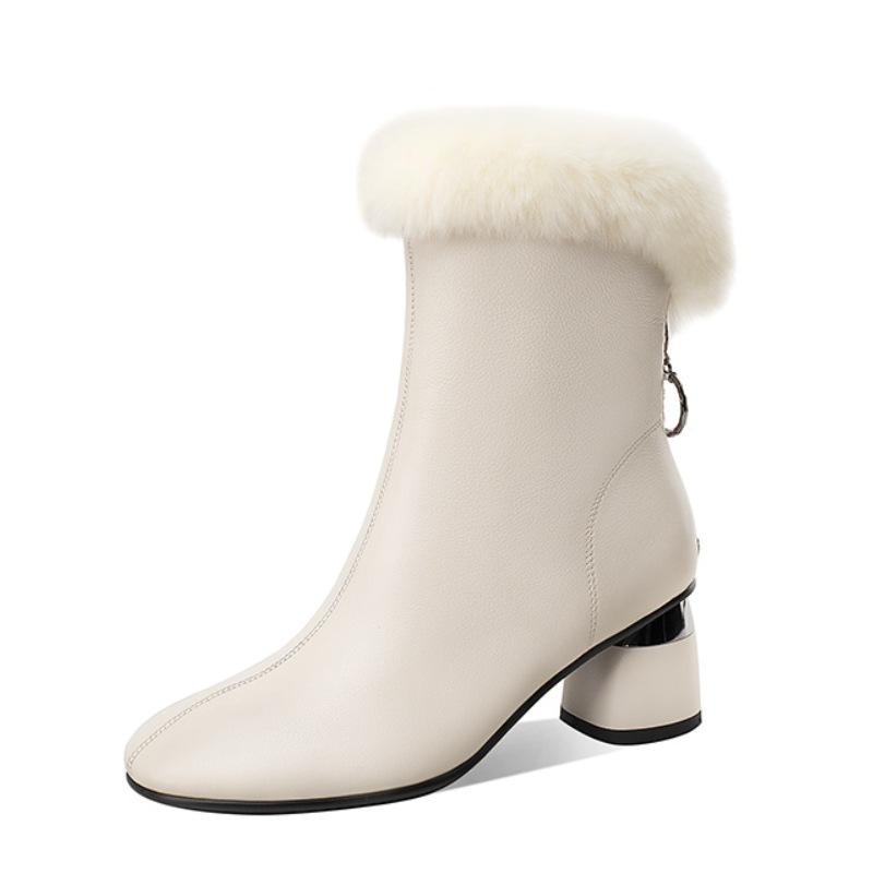 Зимние сапоги для снега, женские ботинки из овчины, толстый каблук, водонепроницаемые, нескользящие, утолщенные