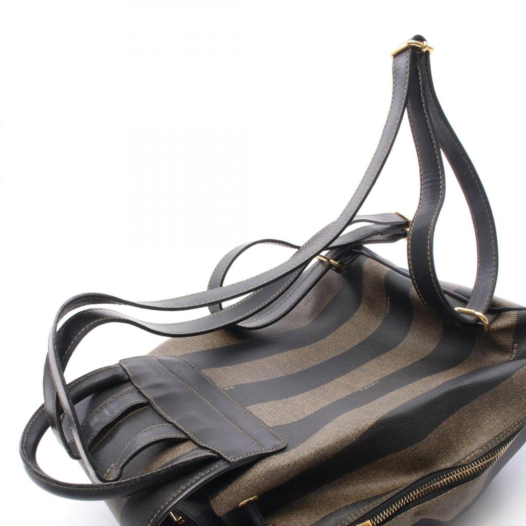Used FENDI Pecan Rucksack Backpack PVC coated canvas leather Brown Black Used Women