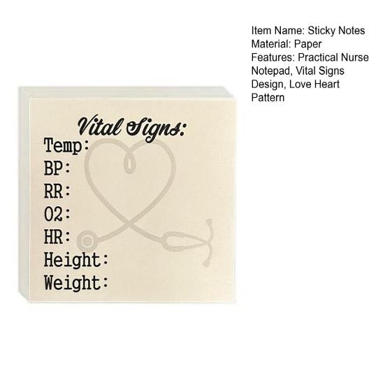 50 листов Блок для заметок с липким краем Квадратный блокнот медсестры Журнал жизненно важных показателей