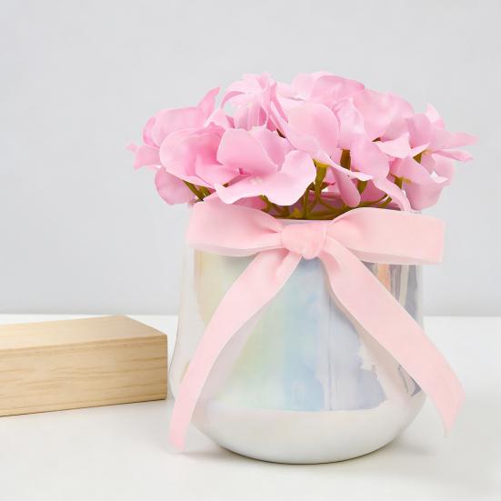 Искусственный цветок в керамической вазе с шелковым бантом Мягкая реалистичная композиция из искусственных цветов Декор для дома, рабочего стола, столешницы