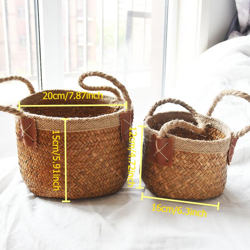 2 шт./комплект Плетеная из морских водорослей Портативная корзина для хранения Многоцелевой ручной работы Бытовой контейнер для хранения Декоративный органайзер