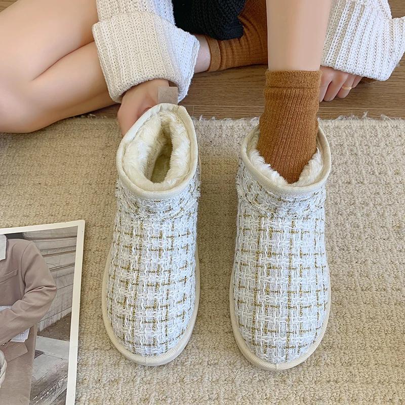 Модные зимние ботинки женские новые короткие плоские подошвы плюс бархат утолщенные теплые хлопковые ботинки зимние Botas de nieve para mujeres