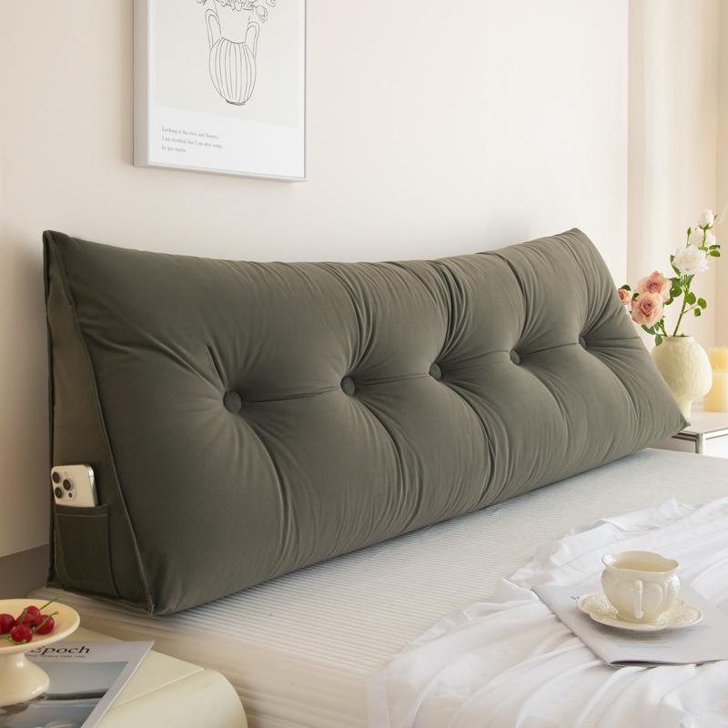 Removable & Washable Leather Velvet Triangle Headboard Cushion Pillow with Soft Lumbar Backrest for Sofa and Dormitory