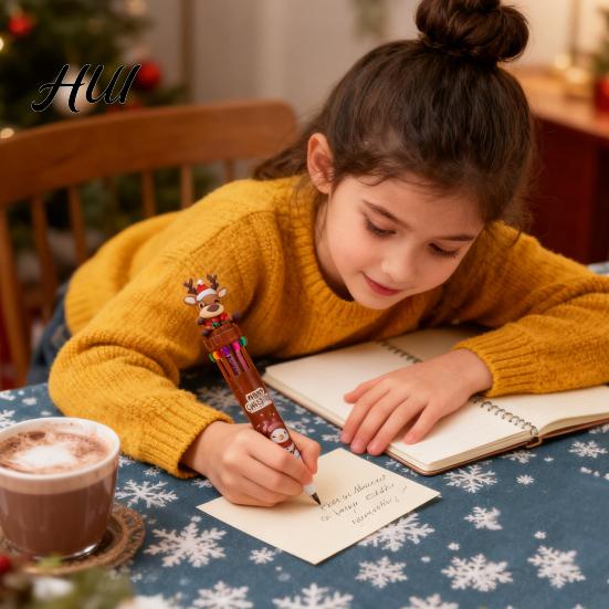 Efficient Multi-color Pen Christmas Ballpoint Pens 10-in-1 Retractable Cute Santa Snowman Multi-function Festive Writing Tool for Kids School Supplies