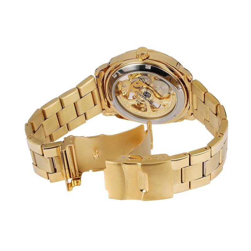 FORSINING Automatic Men Watch Luxury Gold Tone Classic Cushion Case Steampunk Skeleton Mechanical Male Business Dress Wristwatch